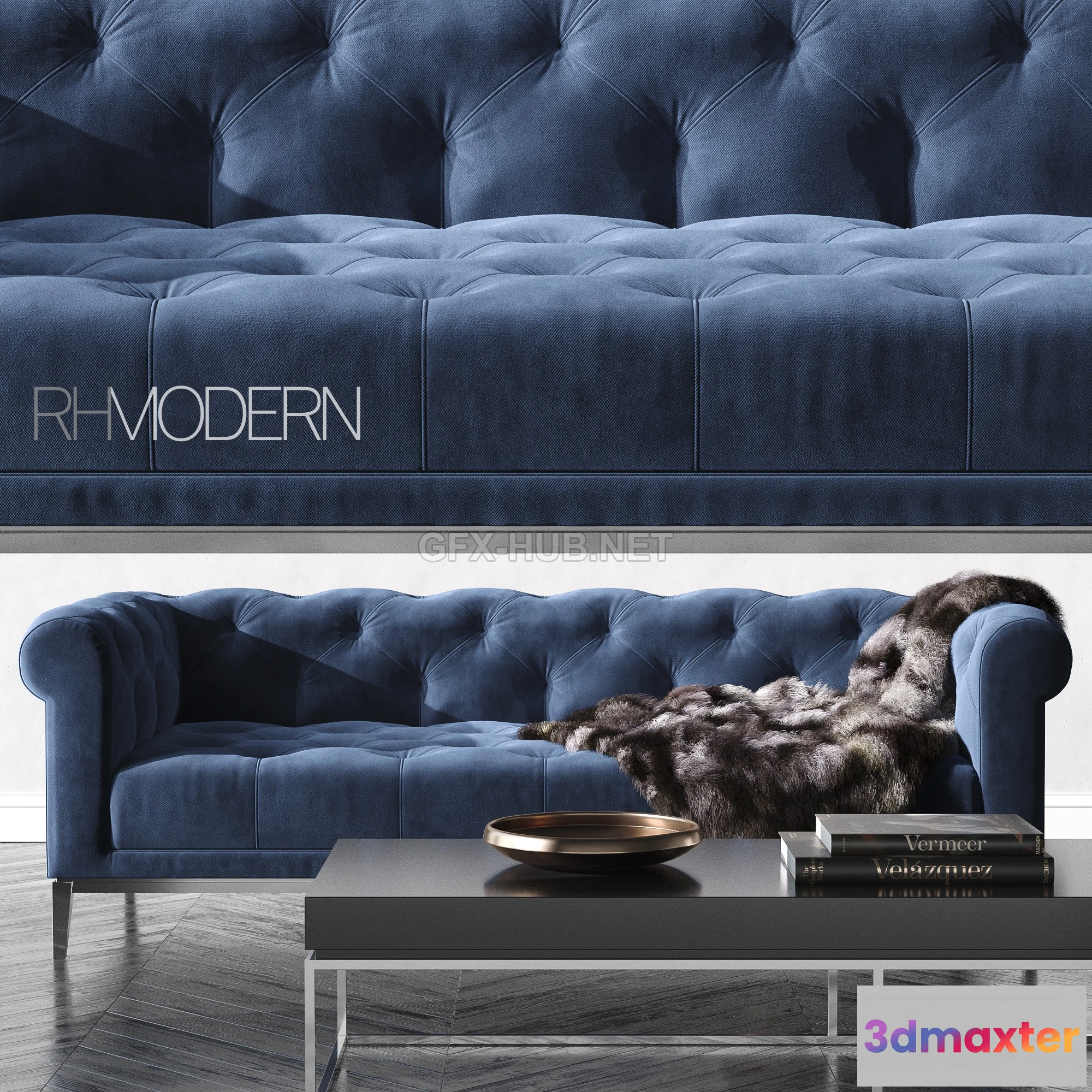 1201690 - FURNITURE 3D MODELS - ITALIA CHESTERFIELD FABRIC SOFA