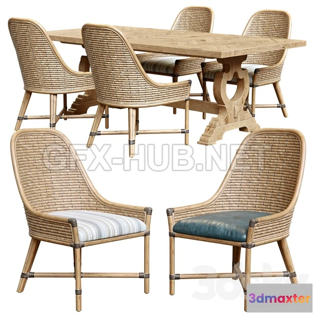 1201850 - FURNITURE 3D MODELS - Keeling woven side chair and farmington rectangular dinning table