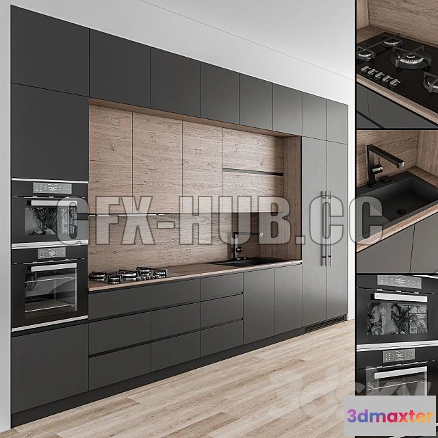 1202000 - FURNITURE 3D MODELS - Kitchen Modern Wood and Black 49