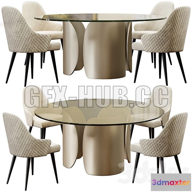 1202510 - FURNITURE 3D MODELS - Ludwig Chair and Table Petalo 72 Round by Reflex