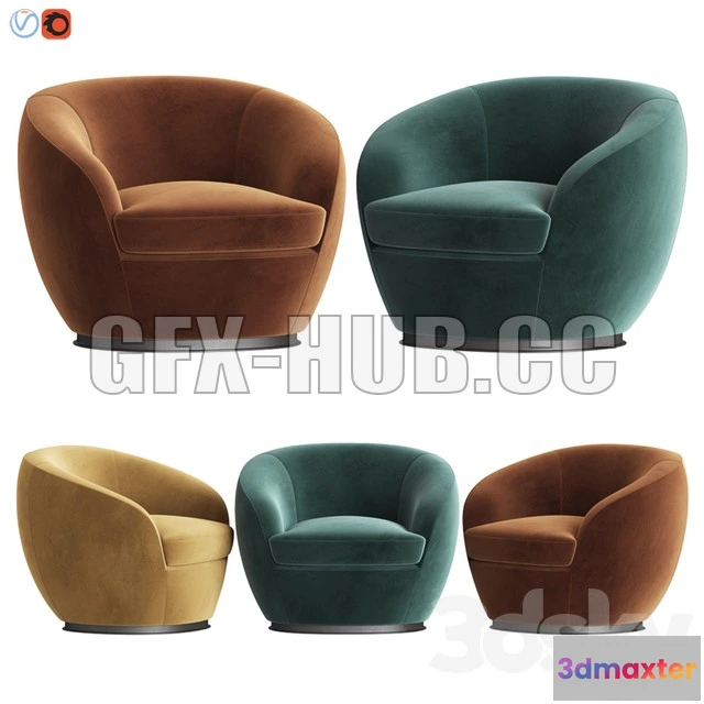 1202540 - FURNITURE 3D MODELS - Luxury Italian Designer Velvet Swivel Armchair