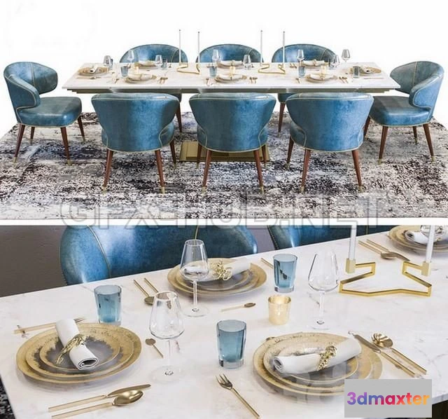 1202544 - FURNITURE 3D MODELS - Luxury Ottiu Restaurant Table Set