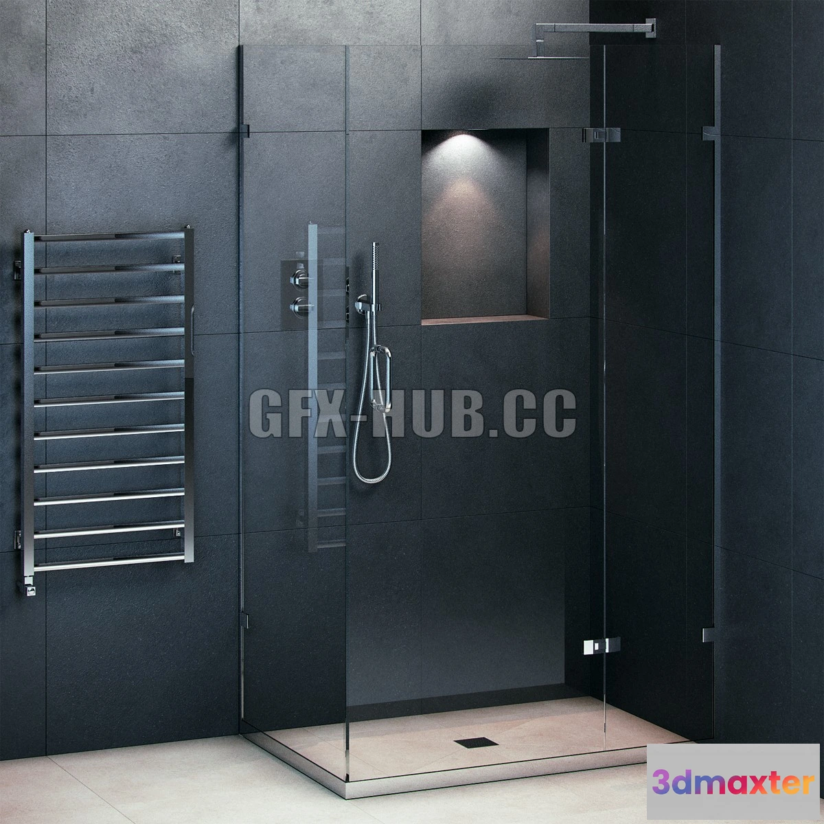 1202612 - FURNITURE 3D MODELS - Majestic Showers Portofino and heated towel rail