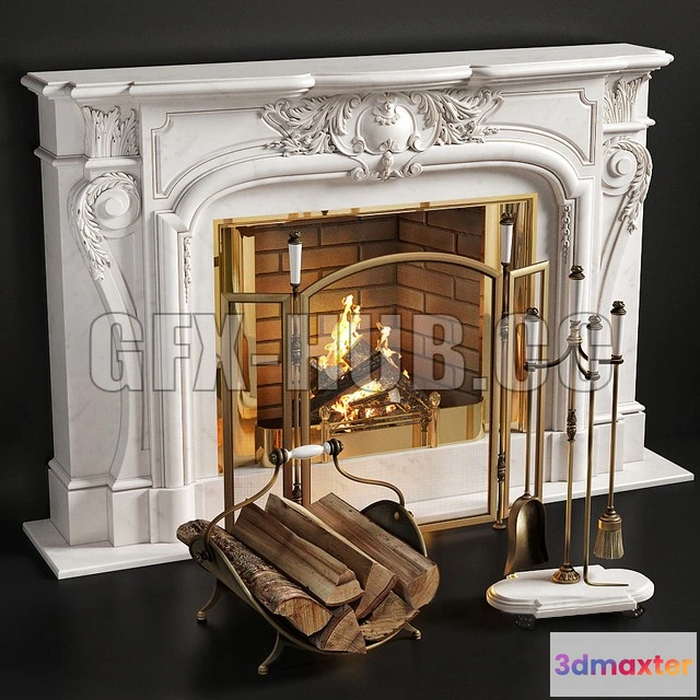 1202664 - FURNITURE 3D MODELS - Marble Fireplace Louis XIV