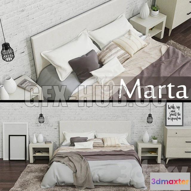 1202702 - FURNITURE 3D MODELS - Marta bed with decor