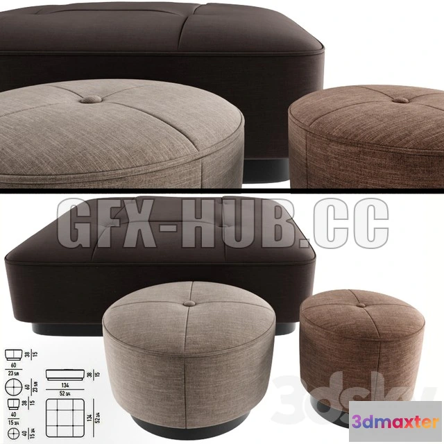 1202938 - FURNITURE 3D MODELS - Minnoti Jacques Poufs Fabric