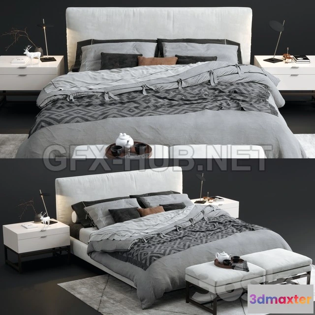 1202948 - FURNITURE 3D MODELS - Minotti Andersen Bed with bench and decor