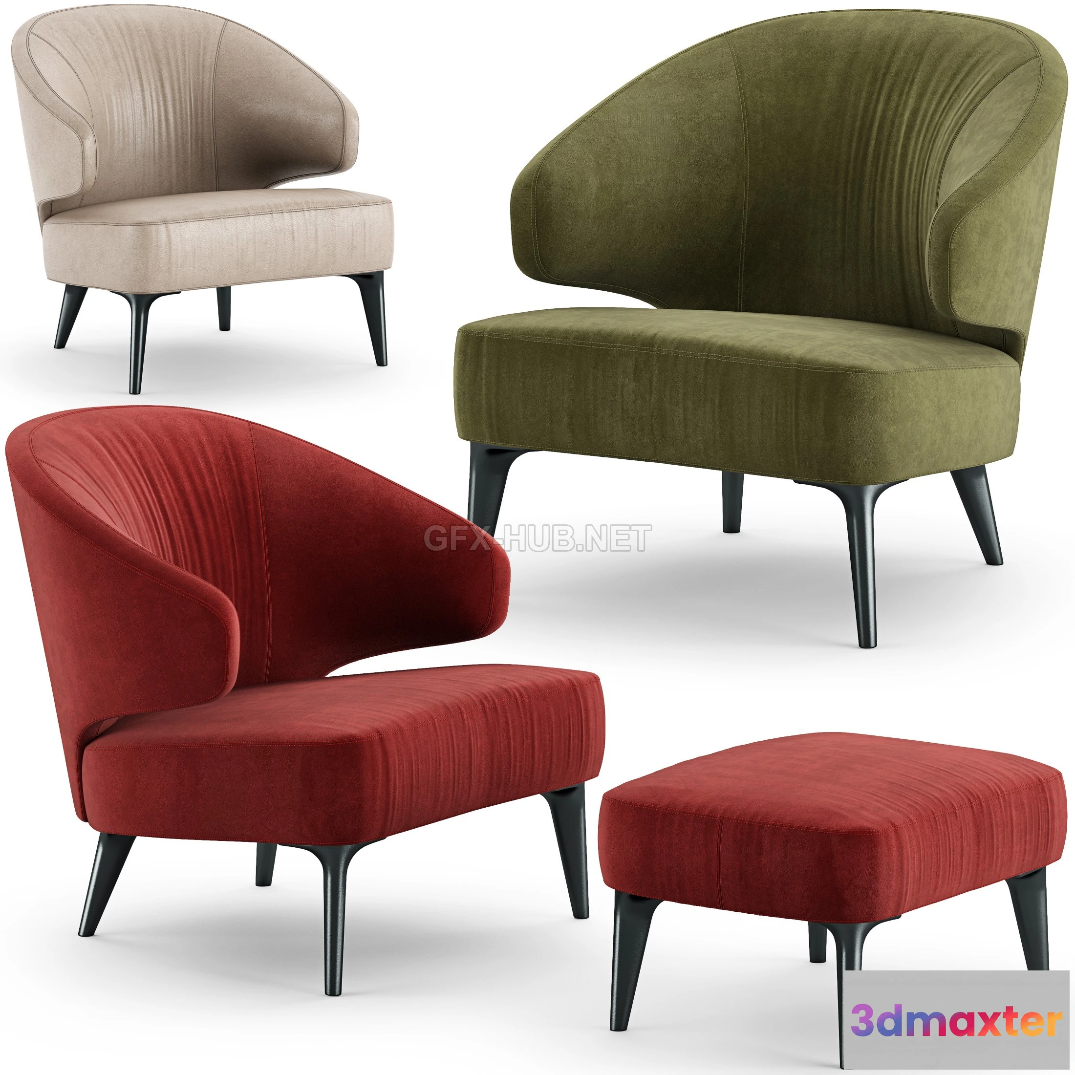 1202956 - FURNITURE 3D MODELS - Minotti Aston Armchair