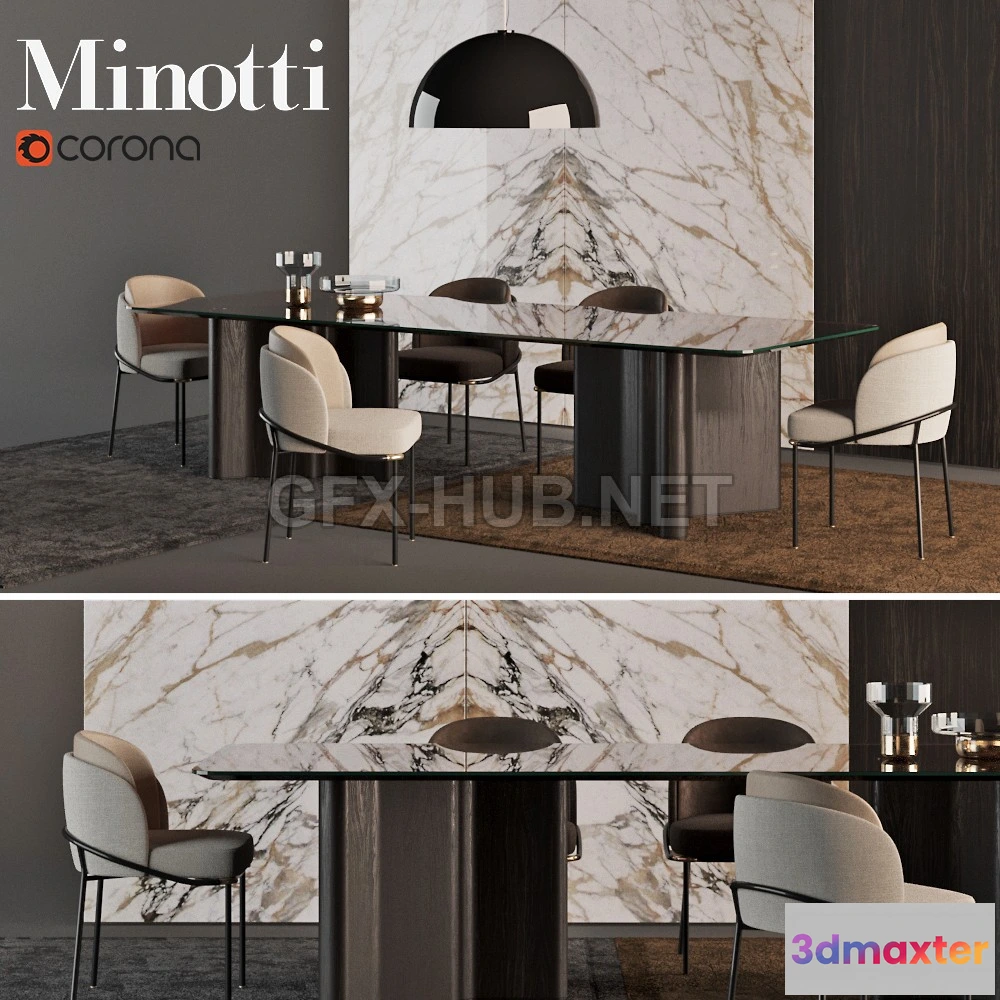 1202962 - FURNITURE 3D MODELS - MINOTTI Chair + Table