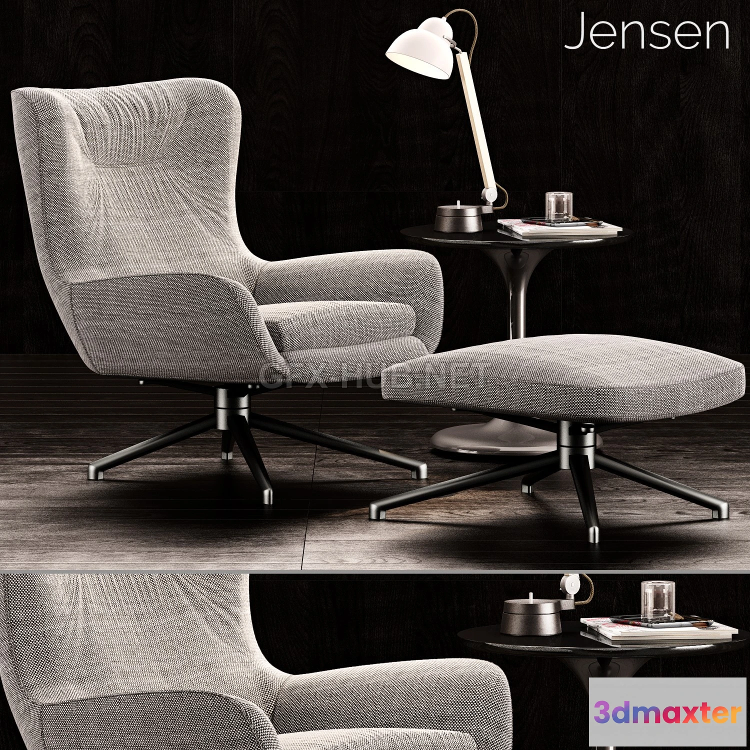 1202978 - FURNITURE 3D MODELS - Minotti Jensen Armchair, table, ottoman
