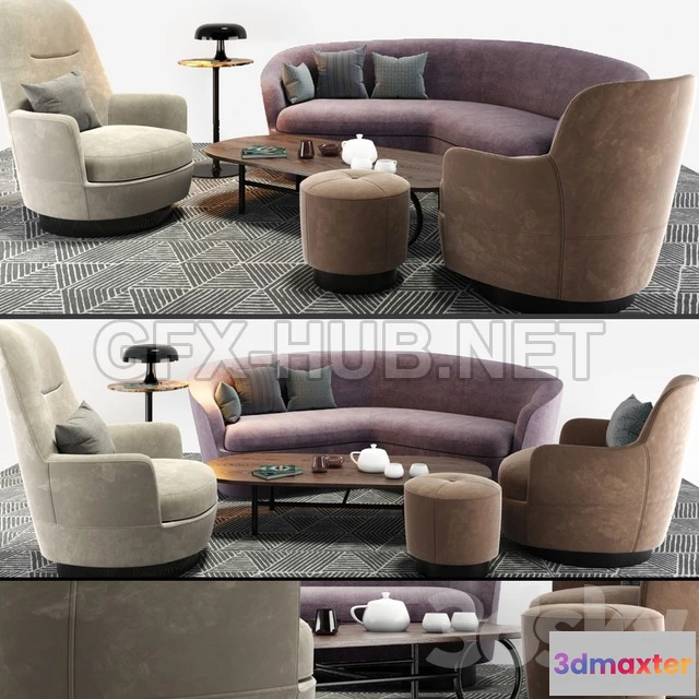 1203000 - FURNITURE 3D MODELS - Minotti Sofa And Arm Chair Set