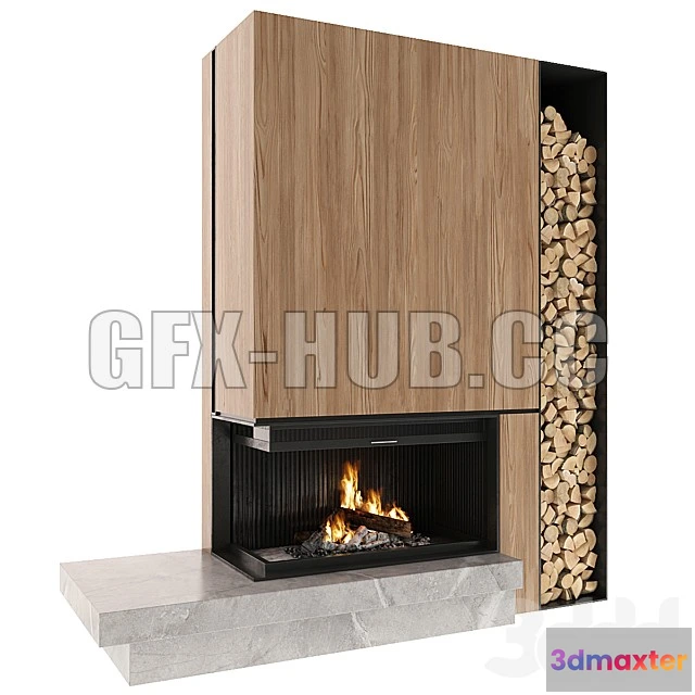 1203068 - FURNITURE 3D MODELS - Modern fireplace with a firebox