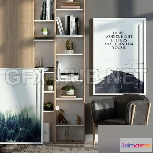 1203336 - FURNITURE 3D MODELS - Nordic bookcase lounge chair