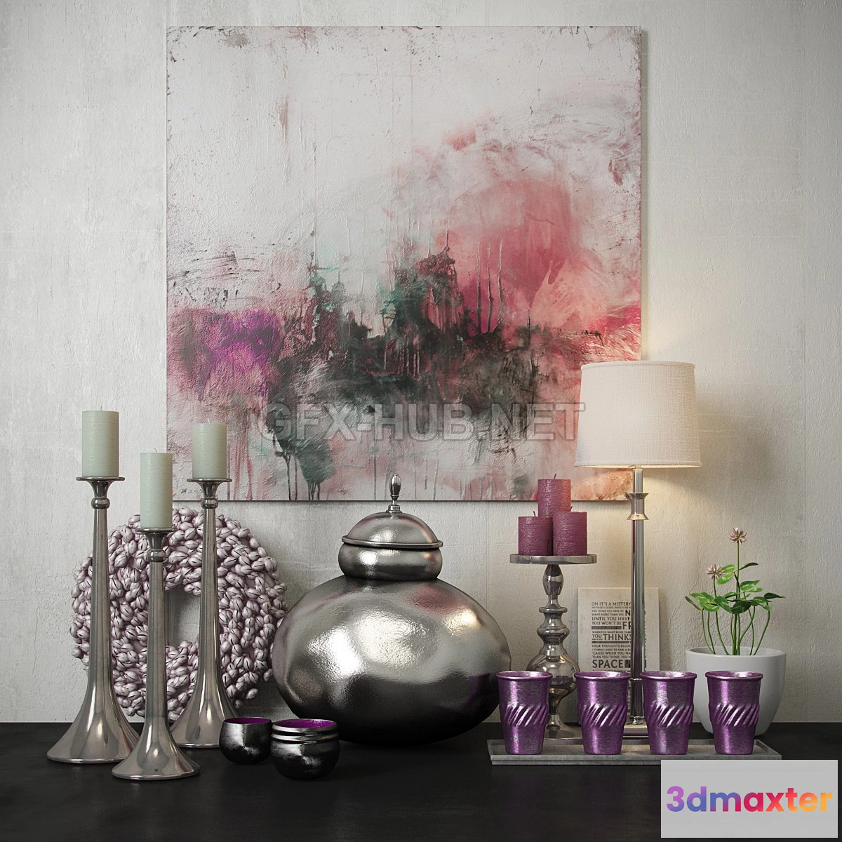 1203680 - FURNITURE 3D MODELS - Pink decorative set