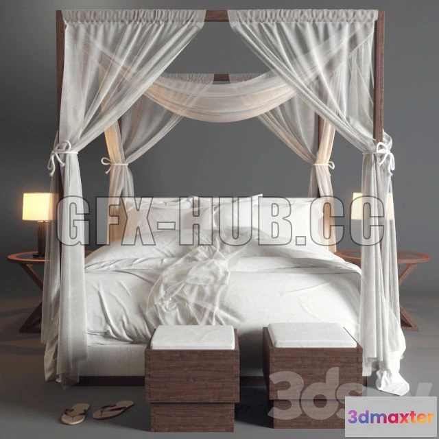 1203950 - FURNITURE 3D MODELS - Ralph Lauren Desert Modern Canopy Bed and table