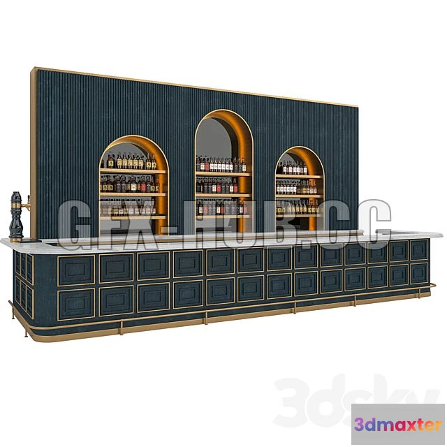 1204004 - FURNITURE 3D MODELS - Restaurant Bar Set 06 LOFT Gold & Dark Blue