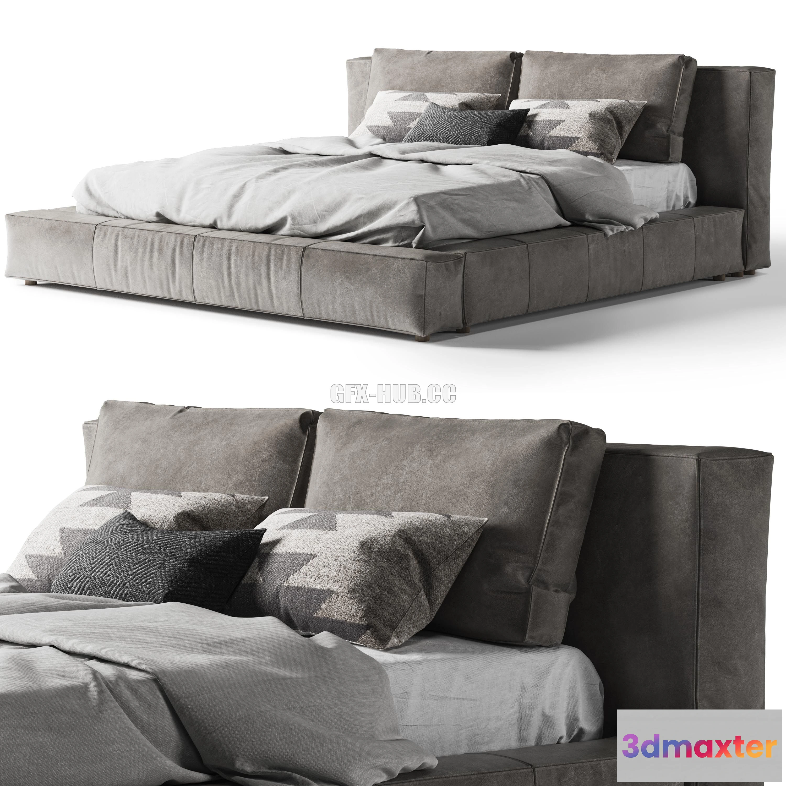 1204006 - FURNITURE 3D MODELS - Restoration Hardware Bed Cloud Leather Platform