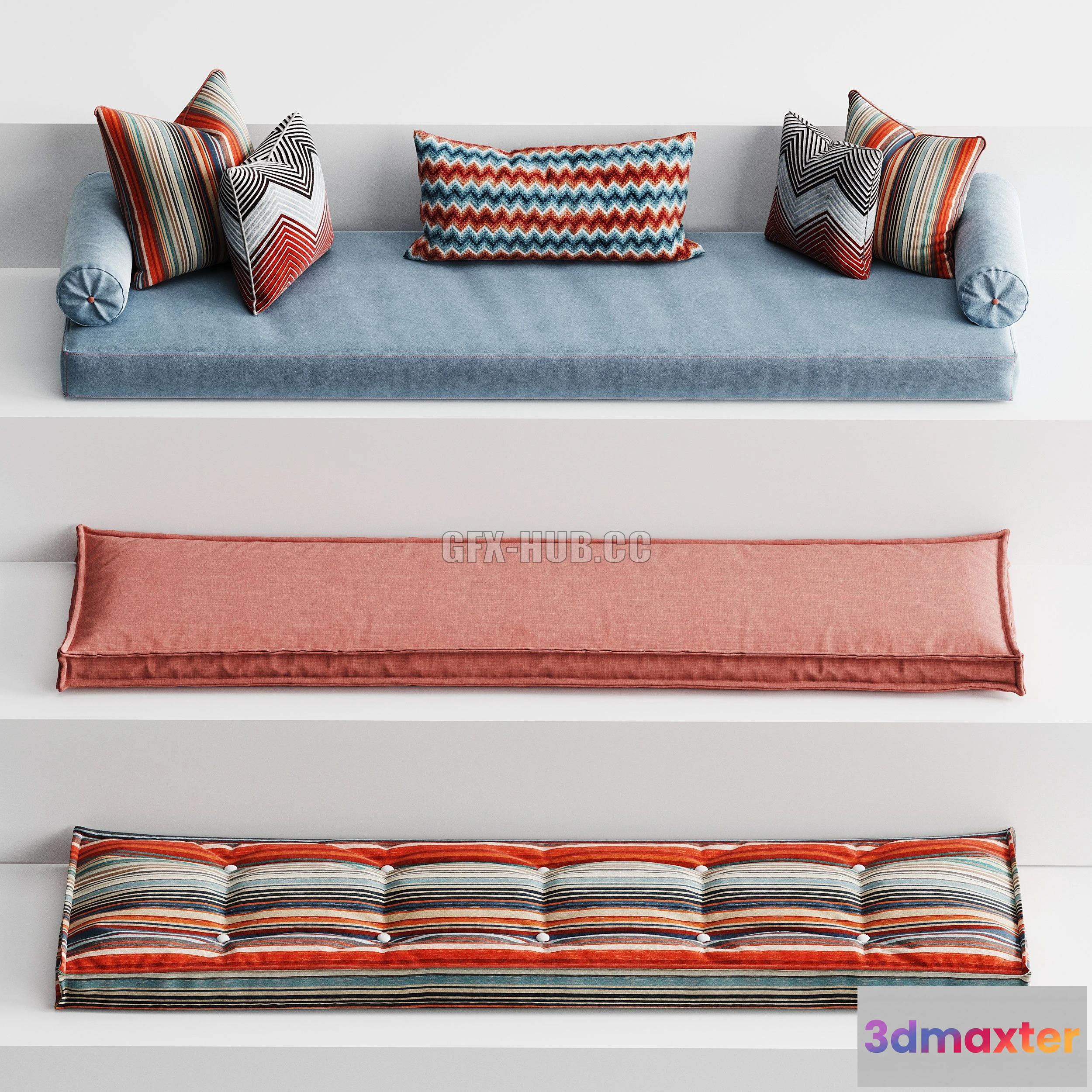 1204280 - FURNITURE 3D MODELS - Set of Mattresses for Windowsill