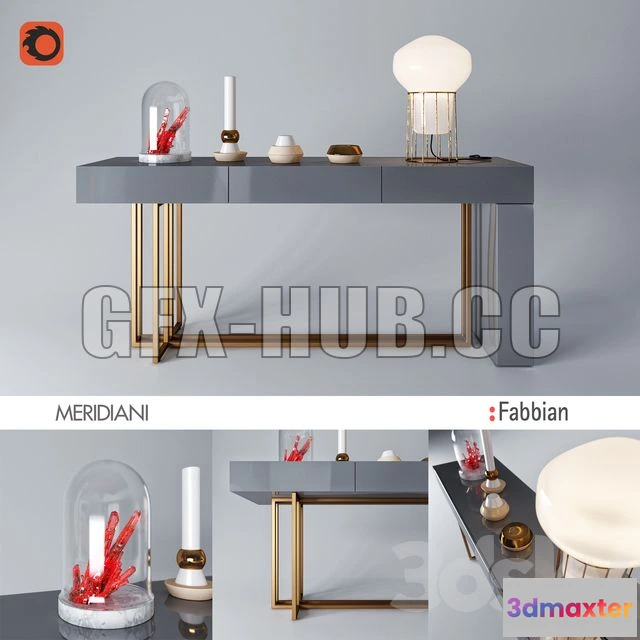 1204324 - FURNITURE 3D MODELS - Shine quincy console by Meridiani