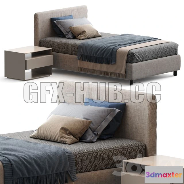 1204360 - FURNITURE 3D MODELS - Single bed Notturno by Flou