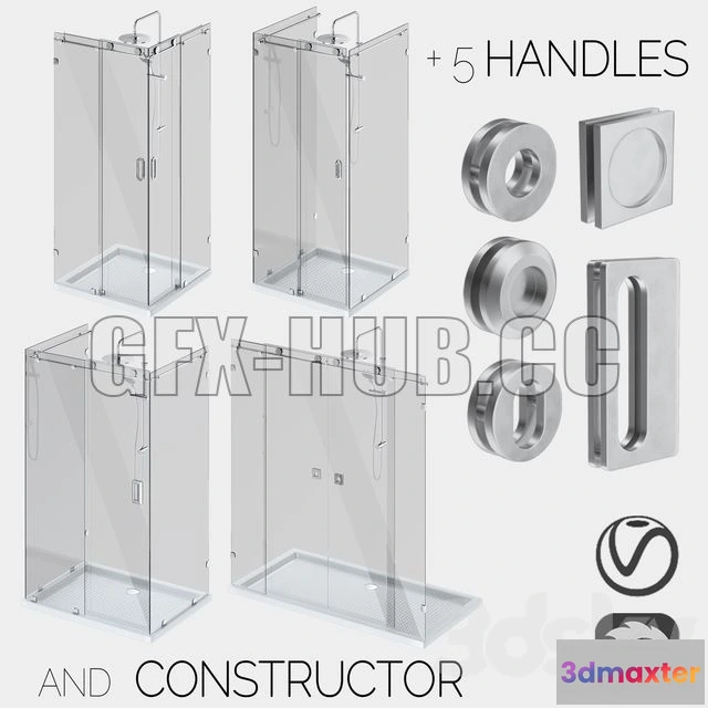 1204386 - FURNITURE 3D MODELS - Sliding Glass Shower Cabins