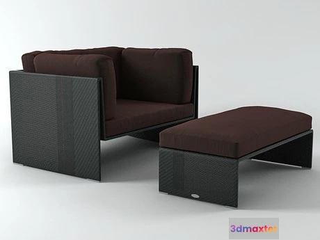 1204392 - FURNITURE 3D MODELS - Slim Line Lounge Chair and Footstool