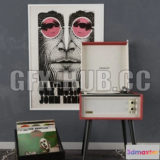 1204494 - FURNITURE 3D MODELS - Standing Vinyl record player set