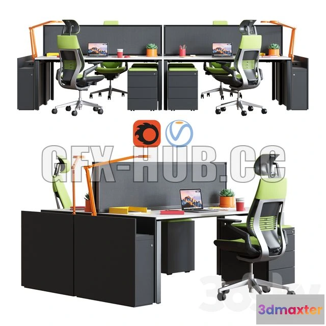 1204500 - FURNITURE 3D MODELS - Steelcase Office Table FrameOne Work Space