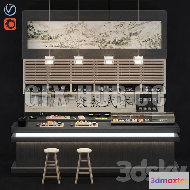 1204598 - FURNITURE 3D MODELS - Sushi bar counter with bar stools