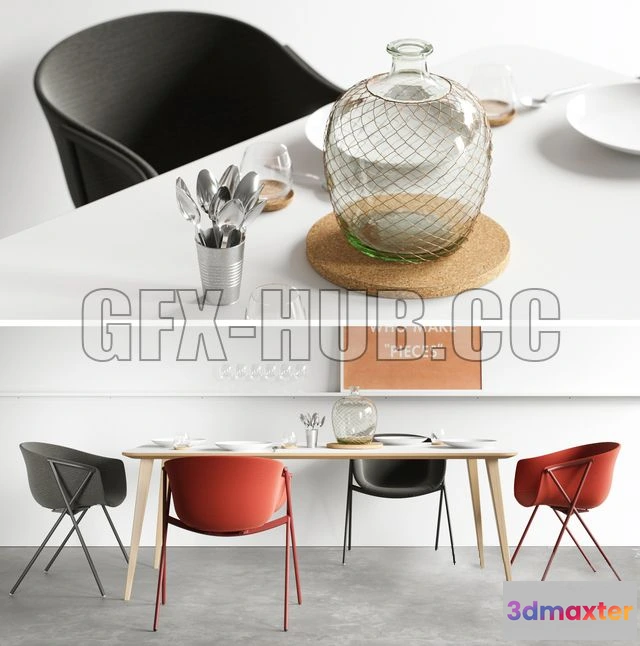 1204628 - FURNITURE 3D MODELS - Table Bob & Chair Bai ONDARRETA and decor