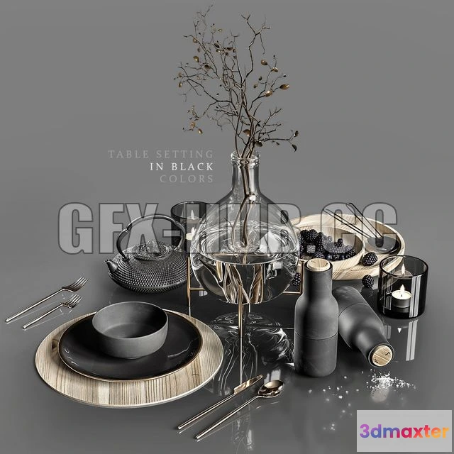 1204654 - FURNITURE 3D MODELS - Table Setting for kitchen (in Black Colors)