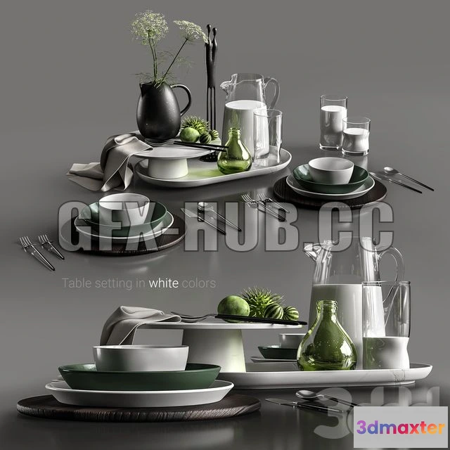1204656 - FURNITURE 3D MODELS - Table Setting in White Colors