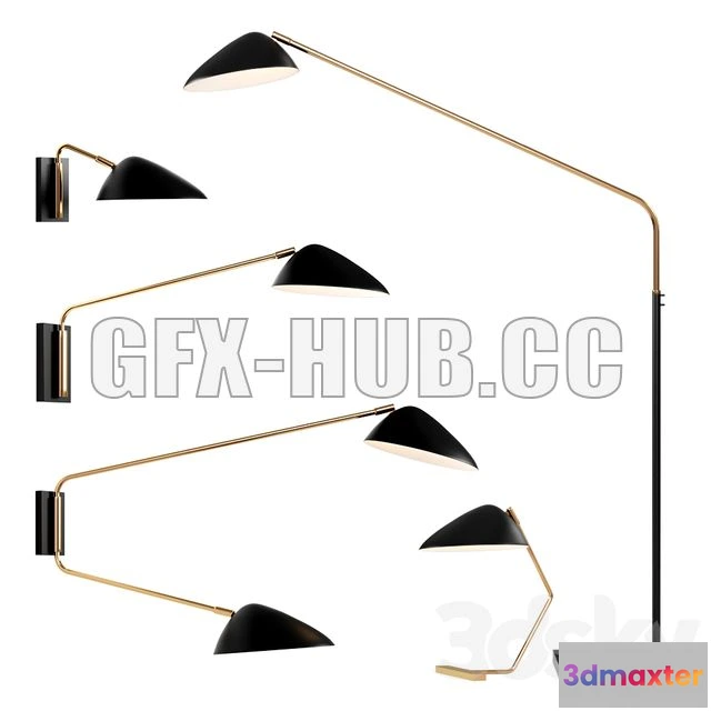 1205092 - FURNITURE 3D MODELS - WEST ELM Curvilinear Mid Century Lamp Set 2