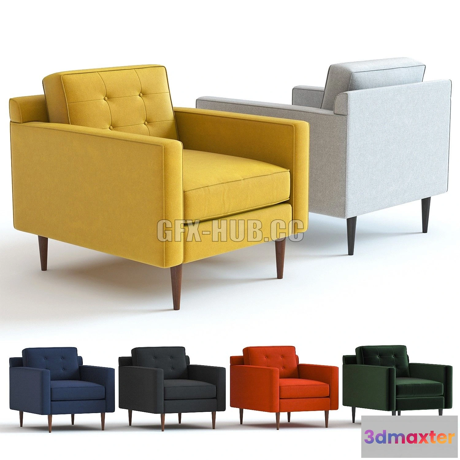 1205094 - FURNITURE 3D MODELS - West Elm Drake Armchair
