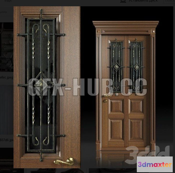 1205160 - FURNITURE 3D MODELS - Wooden door with forging