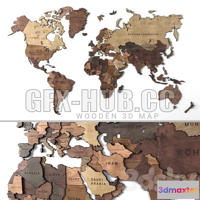 1205162 - FURNITURE 3D MODELS - Wooden Panel World Map 2