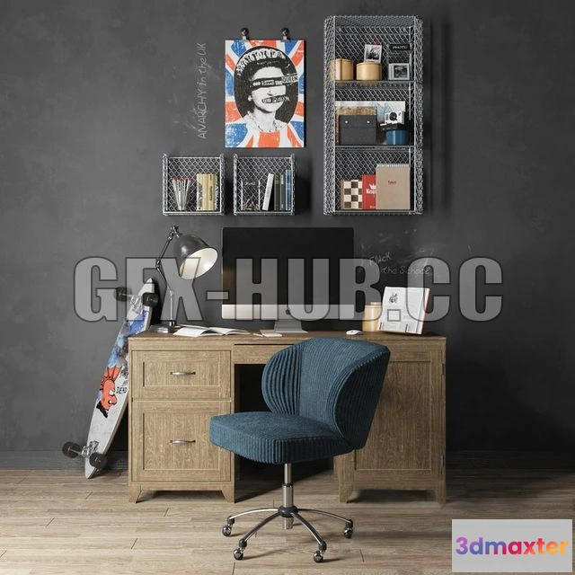 1205182 - FURNITURE 3D MODELS - Workplace N1 with a skateboard