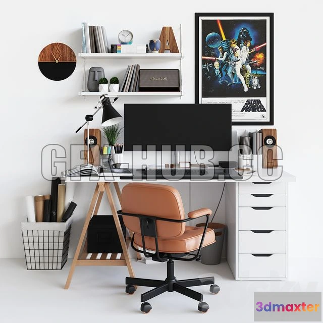 1205186 - FURNITURE 3D MODELS - Workplace set with decor. Sk 1