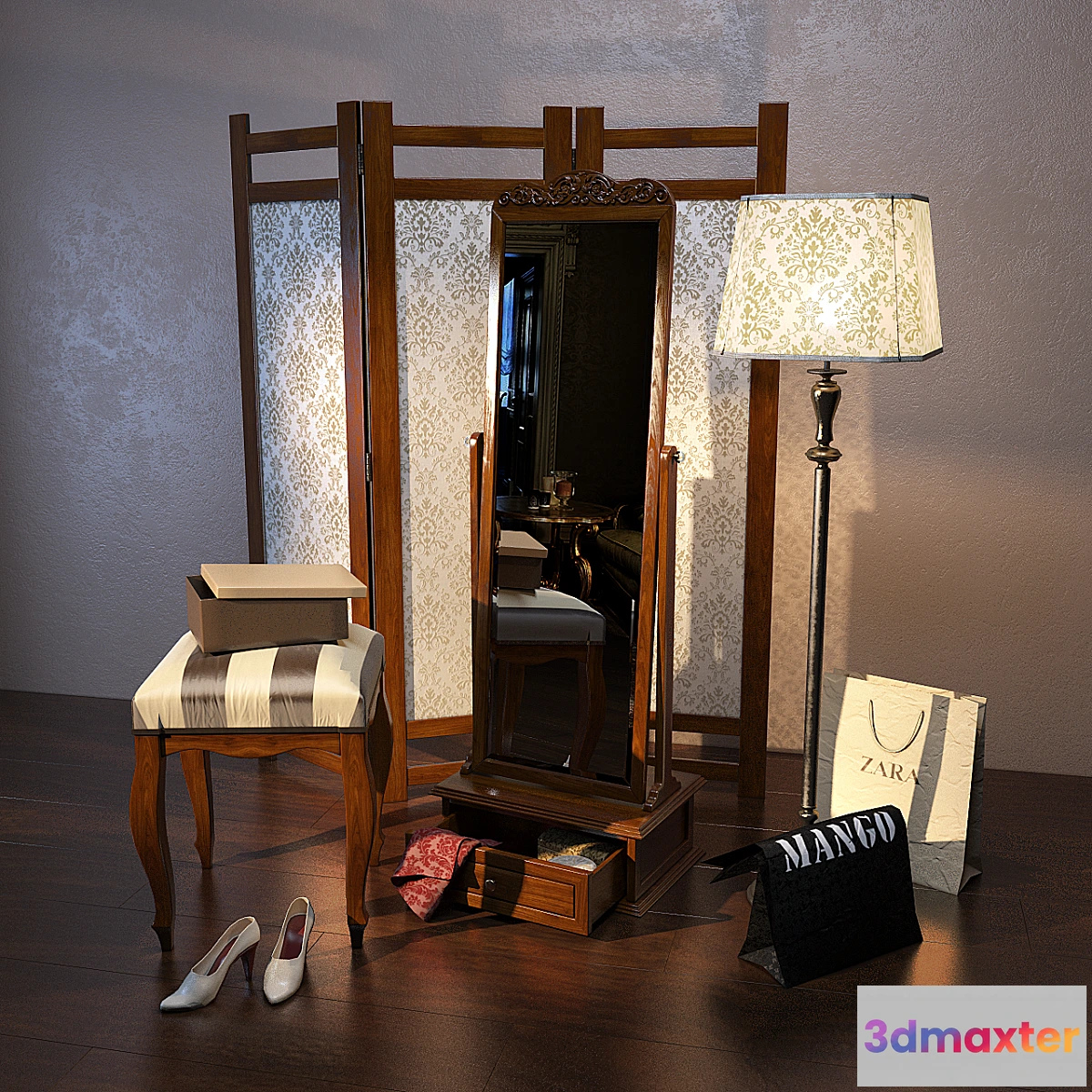 1289114 - Mirror a floor lamp and a screen 3D Max