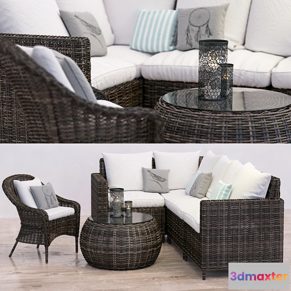 1326629 - Pottery Barn Torrey wicker Sectional set 3D Max