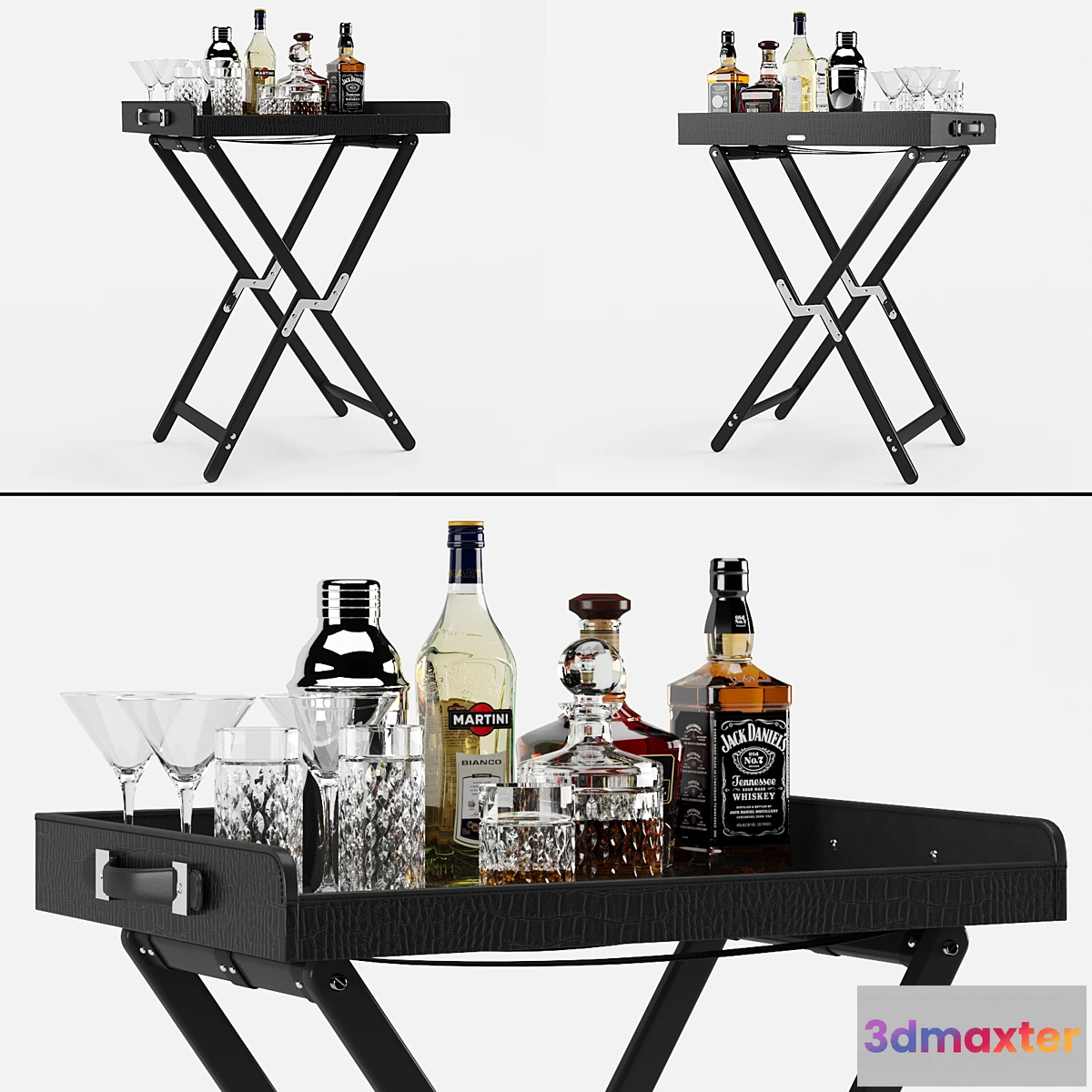 1339088 - Bar table with alcohol Ralph Lauren Gavin tray and stand 3D Max
