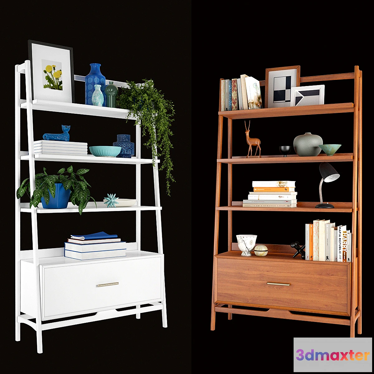 1342344 - West Elm Mid-Century Bookshelf Tall Wide 3D Max