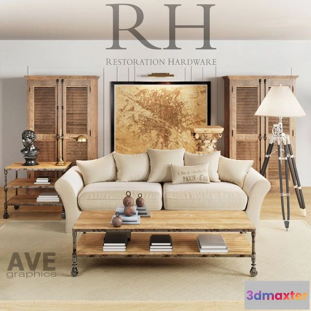 1548125 - AVE Restoration Hardware Living Room set 3D Max