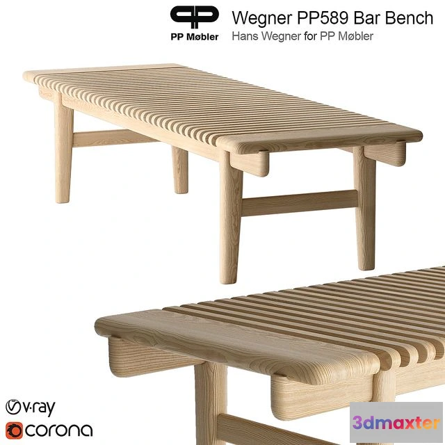 1551523 - Hans Wegner PP Mobler 589 bar bench 3D Max