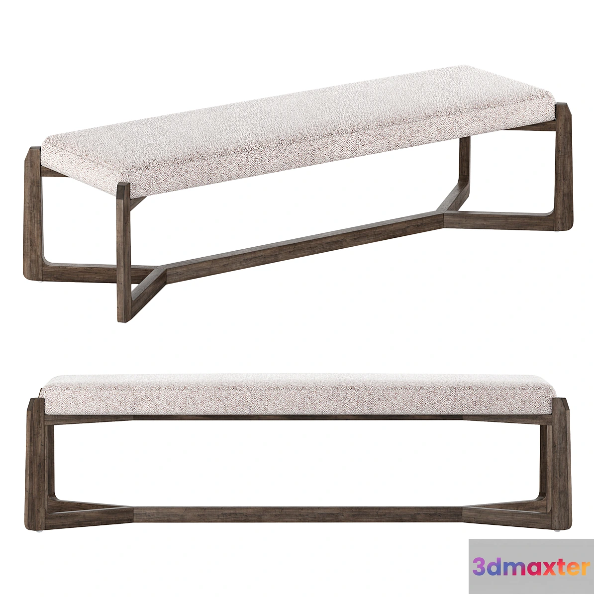 689310 - Roe Mid Century Modern Gray Performance Upholstered Wood Bench - No.2