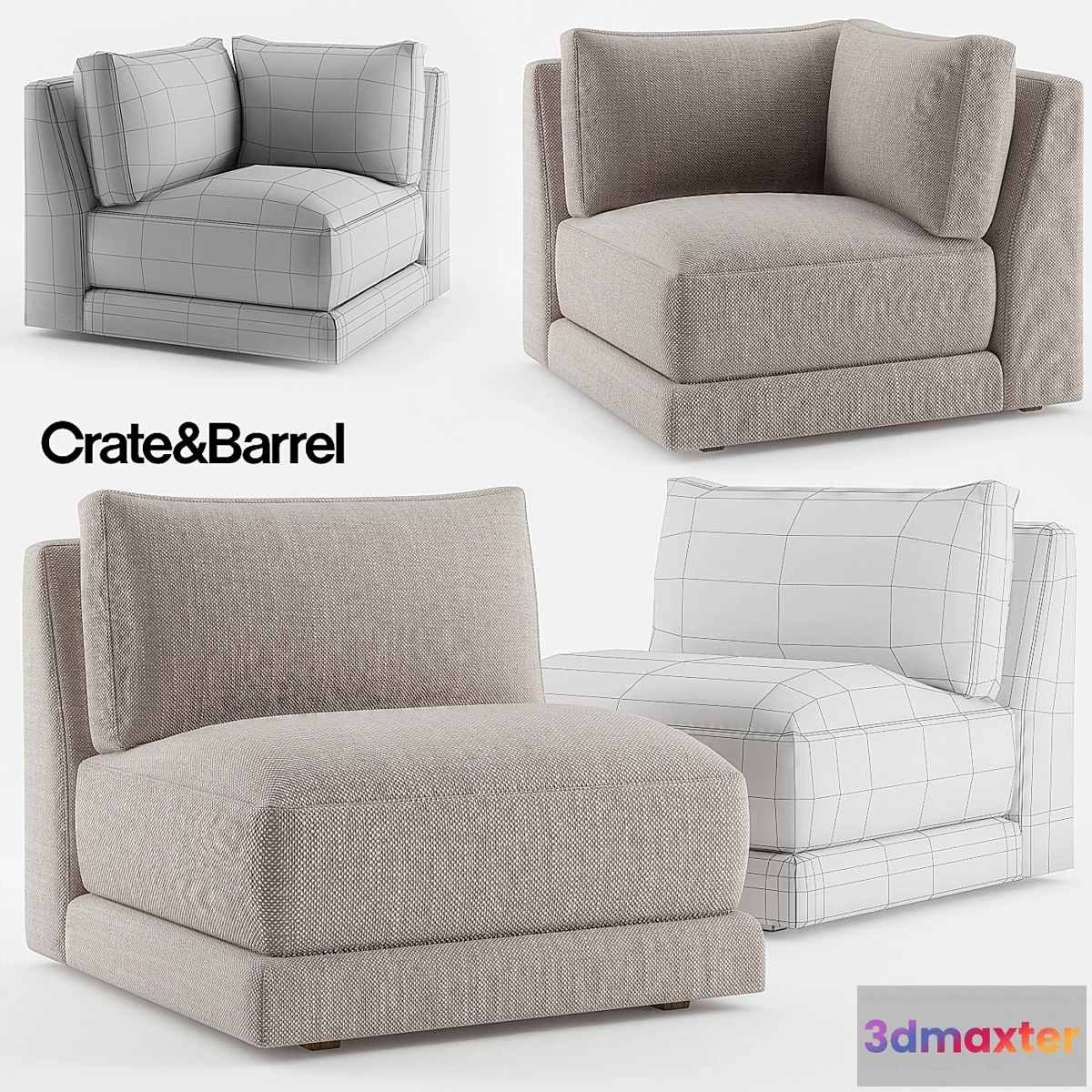 1276552 - Crate & Barrel Moda Armless Chair + Moda Corner Chair 3D Max