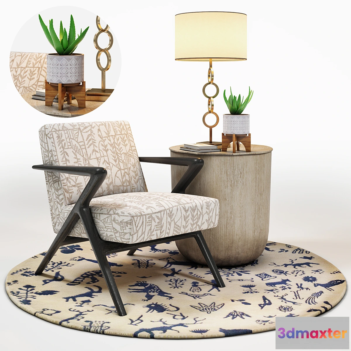 1311649 - Capri Lounge Chair & RH Side Table Set 3D Max