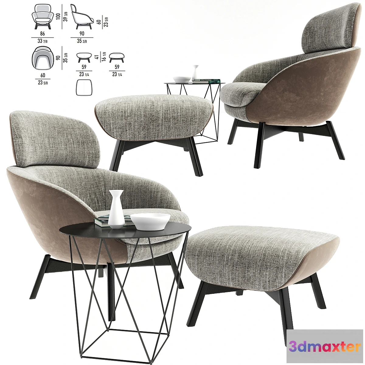 1322104 - Minotti Russell Arm Chair With Coffee Table Set - No.2 3D Max