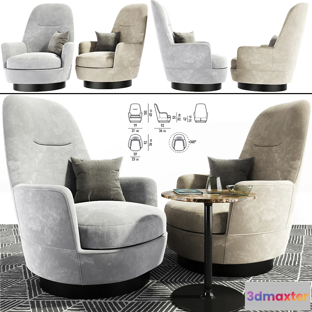 1334290 - Minotti Jacques Arm chair With Table 3D Max