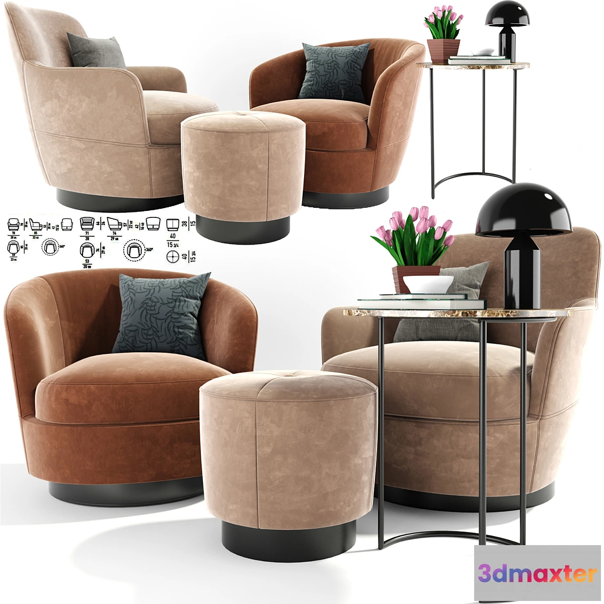 1345064 - Minotti Jacques Armchair Set 3D Max
